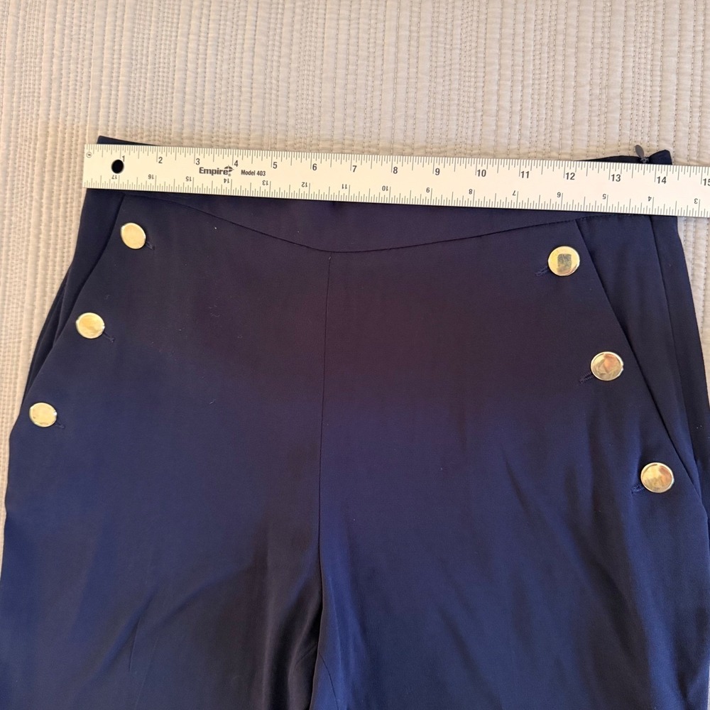 Sandro Paris Womens Navy  Gold Button Sailor Trousers High Waist Pants Size 38 - Picture 2 of 14